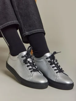 Baptiste Silver-coloured Leather Sneakers<agnès b. Shop