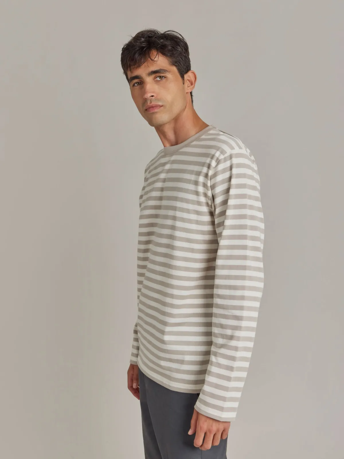 Beige Cotton Striped Mark T-shirt<agnès b. Best
