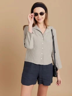 Beige Linen 3/4-sleeve Shirt<agnès b. Flash Sale