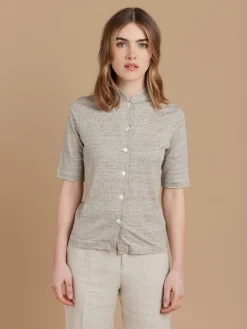Beige Linen Violaine Striped Shirt<agnès b. Shop