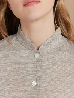 Beige Linen Violaine Striped Shirt<agnès b. Shop