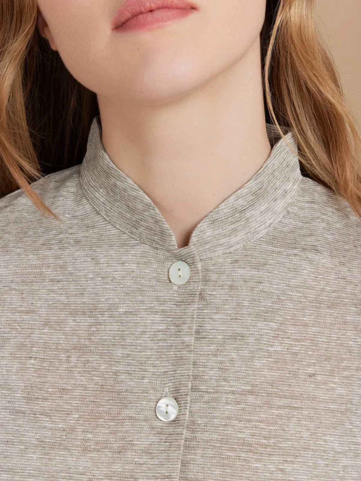 Beige Linen Violaine Striped Shirt<agnès b. Shop