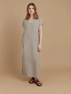 Beige Natural Linen V-neckline Maroc Dress<agnès b. Hot