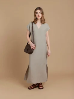 Beige Natural Linen V-neckline Maroc Dress<agnès b. Hot