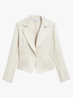 Beige Striped Unlined Linen Jacket<agnès b. New