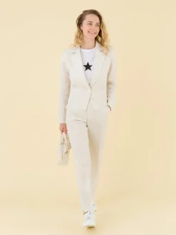 Beige Striped Unlined Linen Jacket<agnès b. New