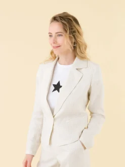 Beige Striped Unlined Linen Jacket<agnès b. New