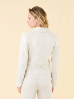 Beige Striped Unlined Linen Jacket<agnès b. New