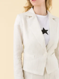 Beige Striped Unlined Linen Jacket<agnès b. New
