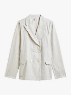 Beige Woven Cotton Striped Double-breasted Jacket<agnès b. Best Sale