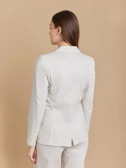Beige Woven Cotton Striped Double-breasted Jacket<agnès b. Best Sale