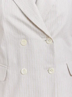 Beige Woven Cotton Striped Double-breasted Jacket<agnès b. Best Sale