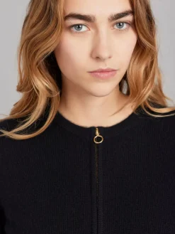 Black 100% Cashmere Zip Cardigan<agnès b. New