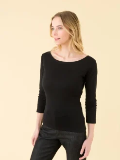Black 3/4 Sleeve Cotton Léopard T-shirt<agnès b. Discount