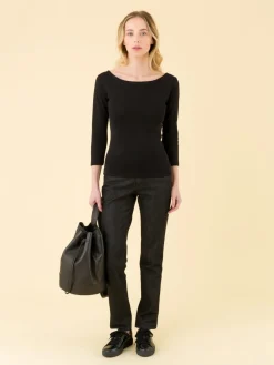 Black 3/4 Sleeve Cotton Léopard T-shirt<agnès b. Discount