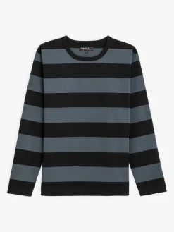 Black And Gray Cotton Cool Wide Stripes T-shirt<agnès b. Hot