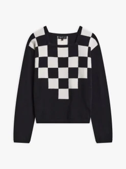 Black Cashmere Checkerboard Print Sweater<agnès b. Shop