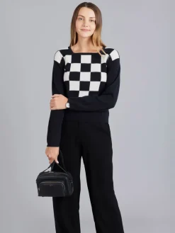 Black Cashmere Checkerboard Print Sweater<agnès b. Shop