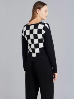 Black Cashmere Checkerboard Print Sweater<agnès b. Shop