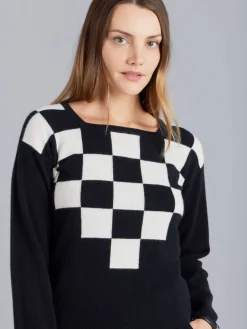 Black Cashmere Checkerboard Print Sweater<agnès b. Shop