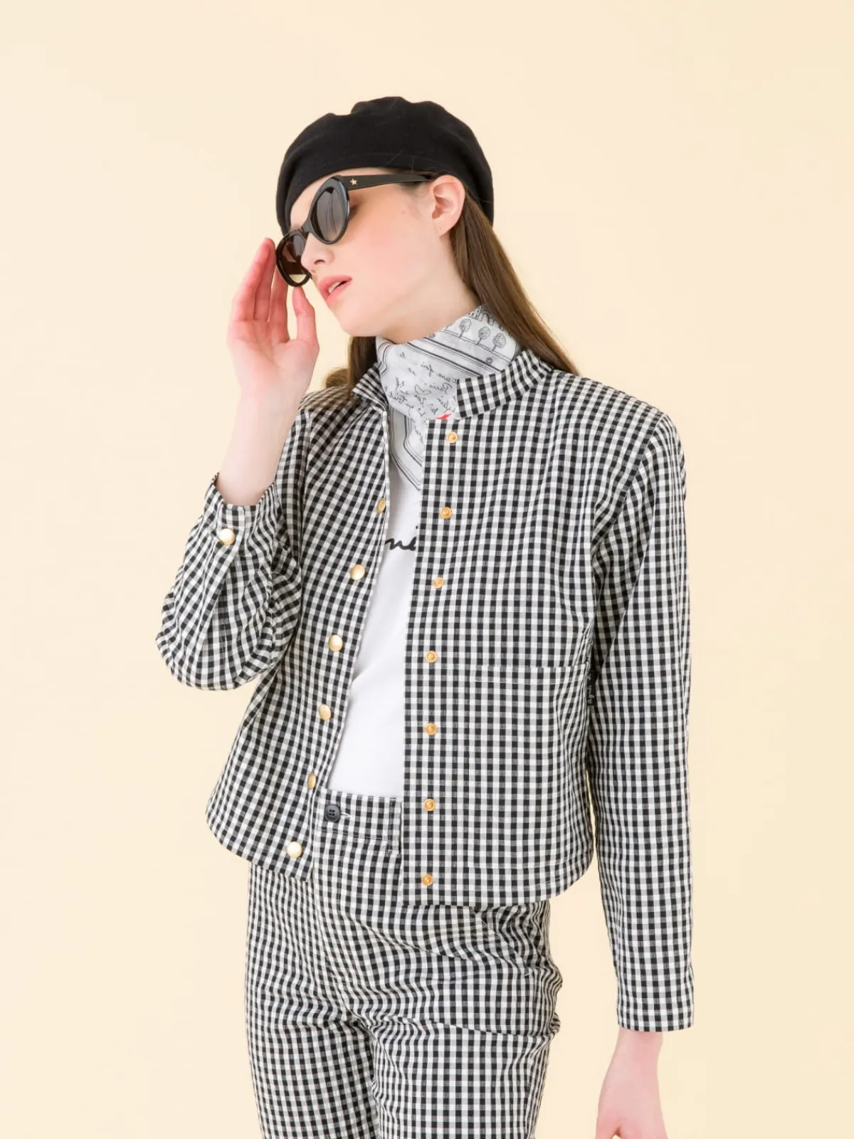 Black Check Print Shirt Jacket<agnès b. Cheap