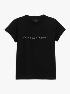 Black Cotton Brando T-shirt With "J'aime Le Cinema" (I Love Cinema) Print<agnès b. Hot