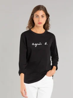 Black Cotton Cool "" Logo T-shirt<agnès b. Sale