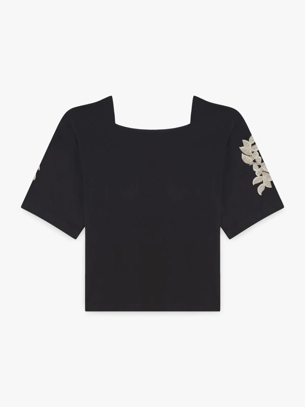 Black Cotton Elbow-length Sleeves Carré Top<agnès b. Online