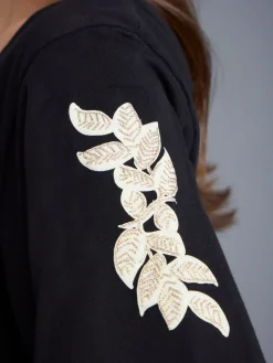 Black Cotton Elbow-length Sleeves Carré Top<agnès b. Online