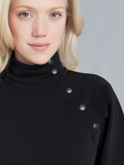 Black Cotton Fleece Diagonal Sweatshirt Dress<agnès b. Shop