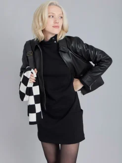 Black Cotton Fleece Diagonal Sweatshirt Dress<agnès b. Shop