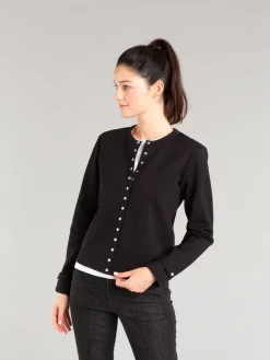 Black Cotton Fleece Rosana Snap Cardigan<agnès b. Fashion