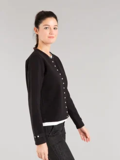 Black Cotton Fleece Rosana Snap Cardigan<agnès b. Fashion