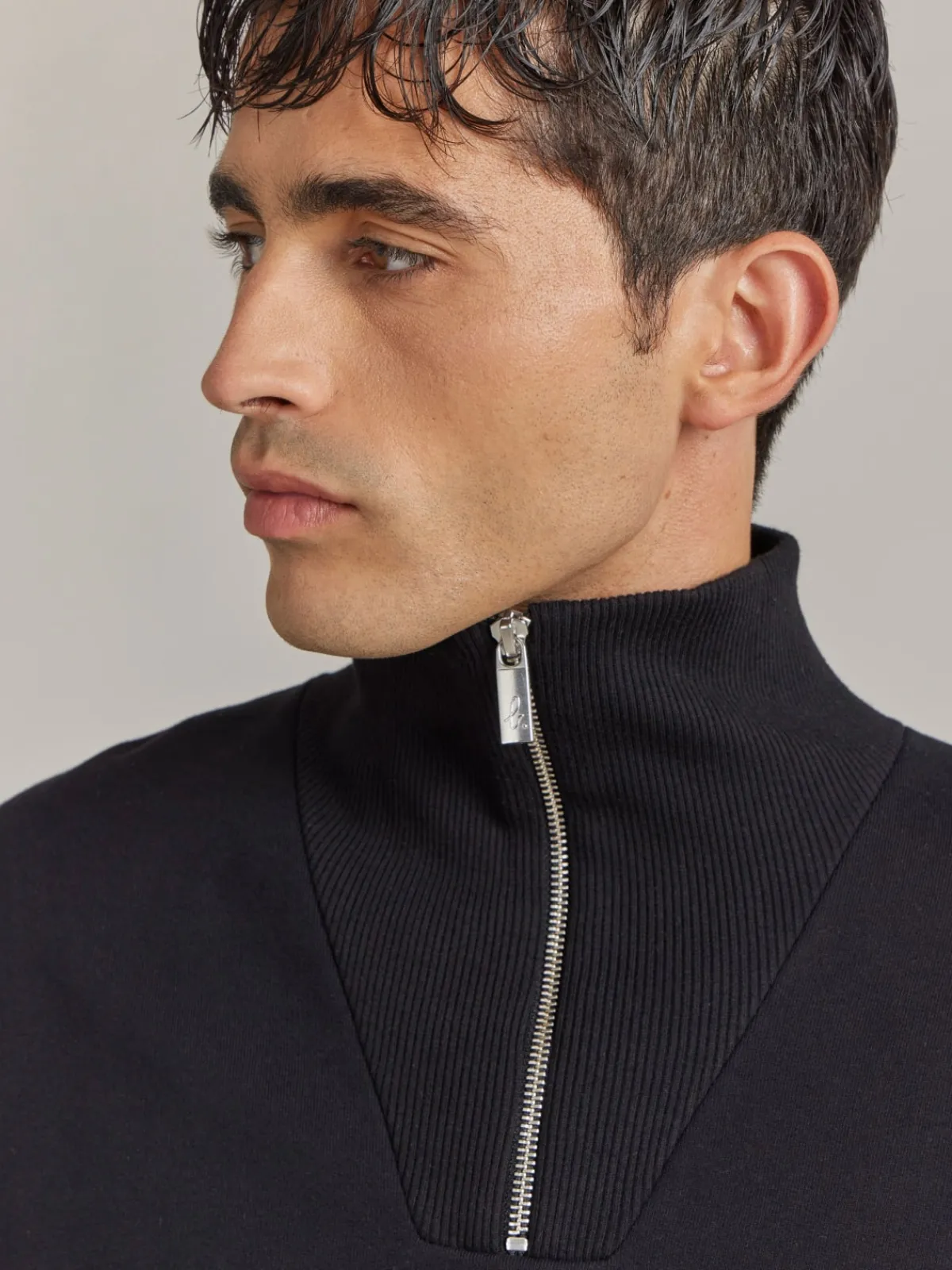 Black Cotton Fleece Zip Sweatshirt<agnès b. Hot