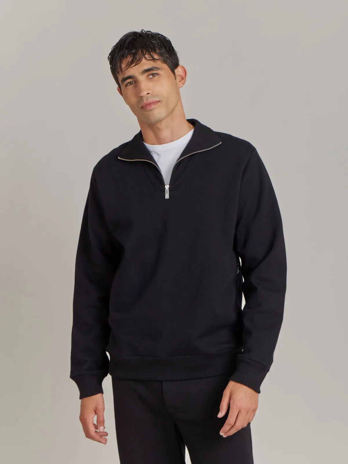 Black Cotton Fleece Zip Sweatshirt<agnès b. Hot