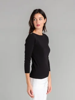 Black Cotton Knit Badiane 3/4 Sleeves T-shirt<agnès b. Outlet