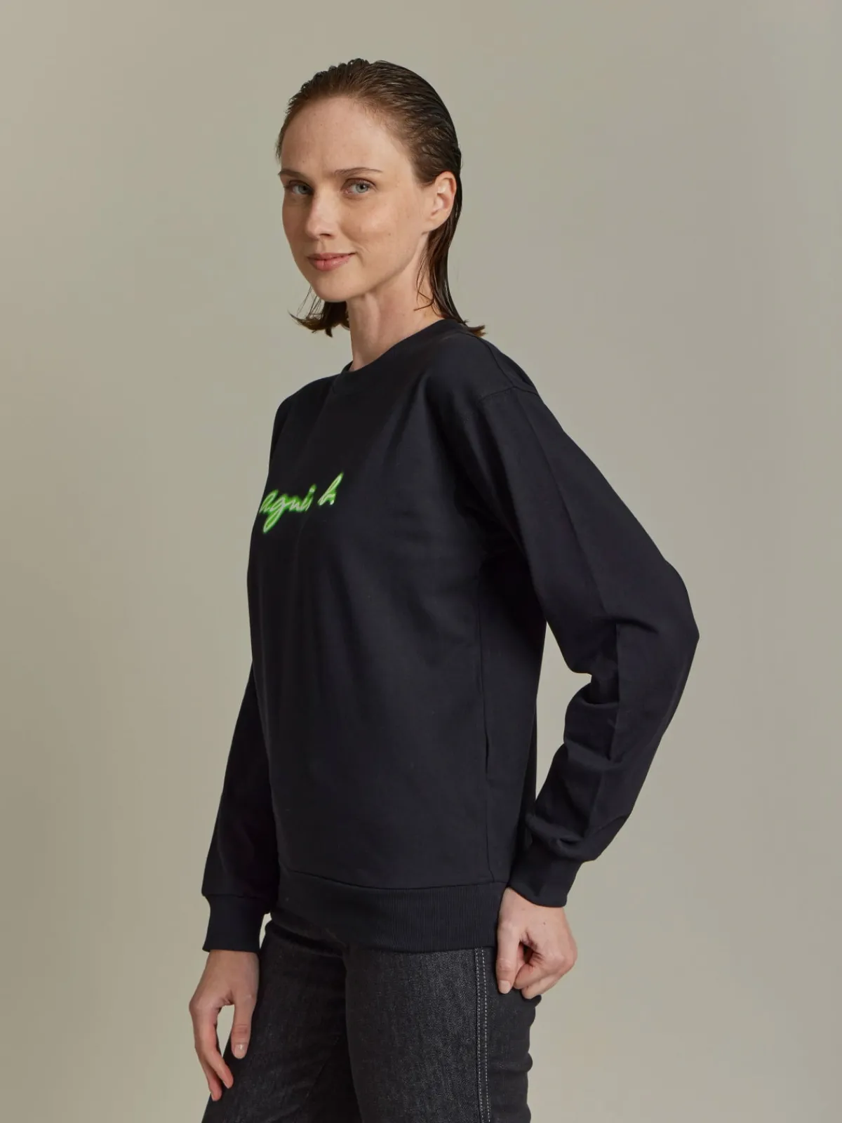 Black Cotton Neon "" Logo Sweatshirt<agnès b. Best