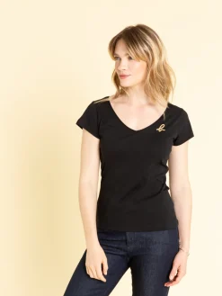 Black Cotton Short-sleeve Harpe T-shirt<agnès b. Clearance