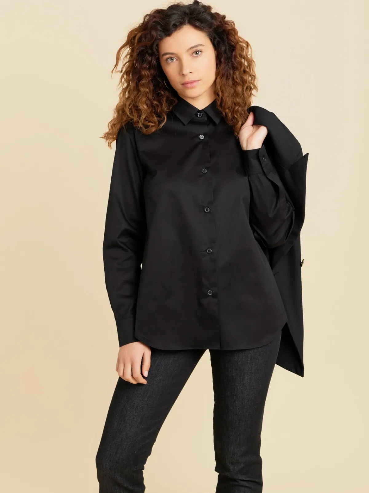 Black Cotton Twill Shirt<agnès b. New
