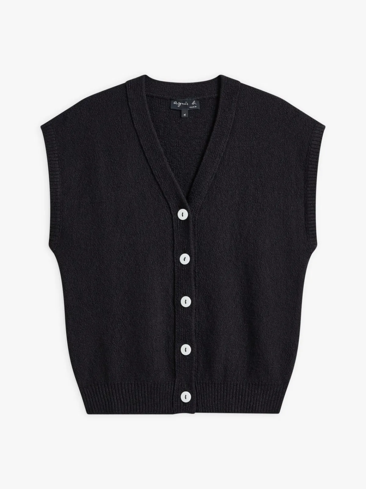 Black Cotton Vest Cardigan<agnès b. New