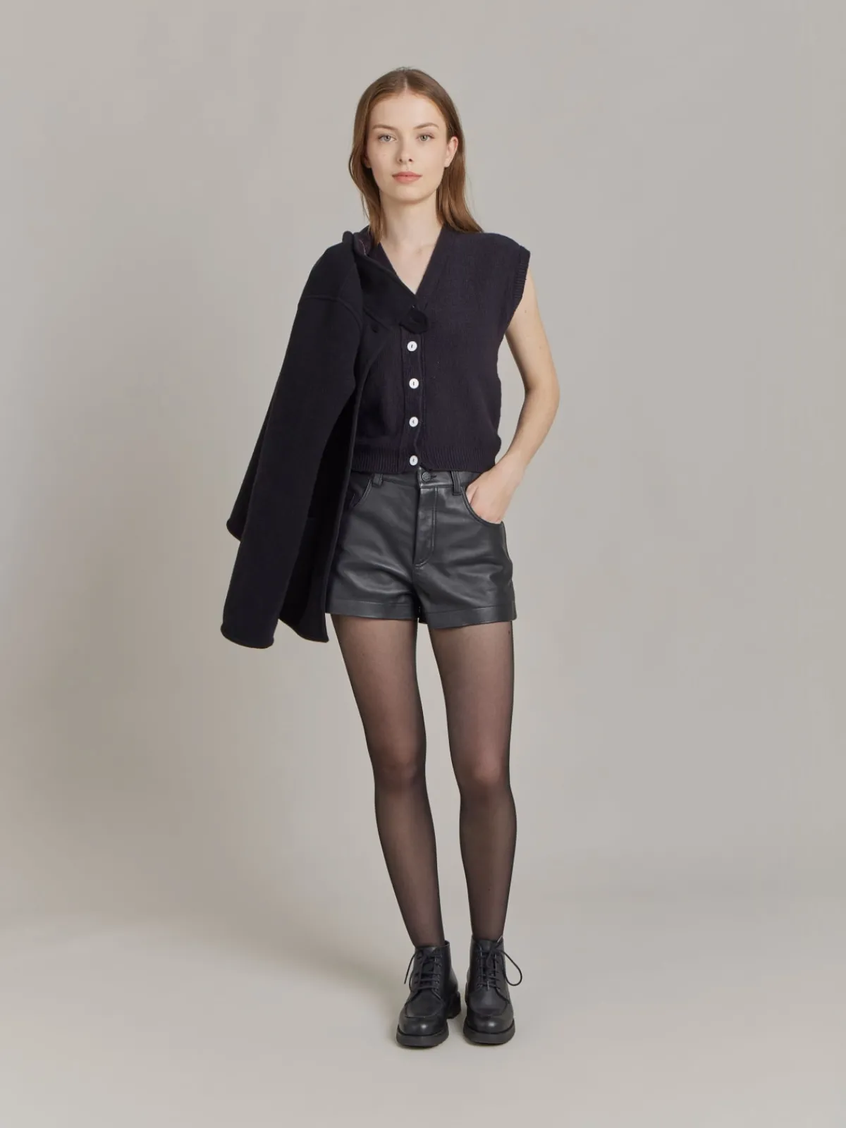 Black Cotton Vest Cardigan<agnès b. New