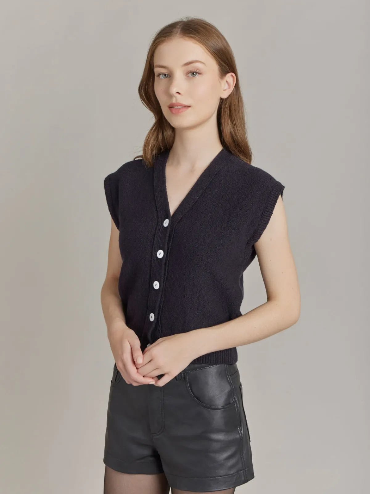 Black Cotton Vest Cardigan<agnès b. New