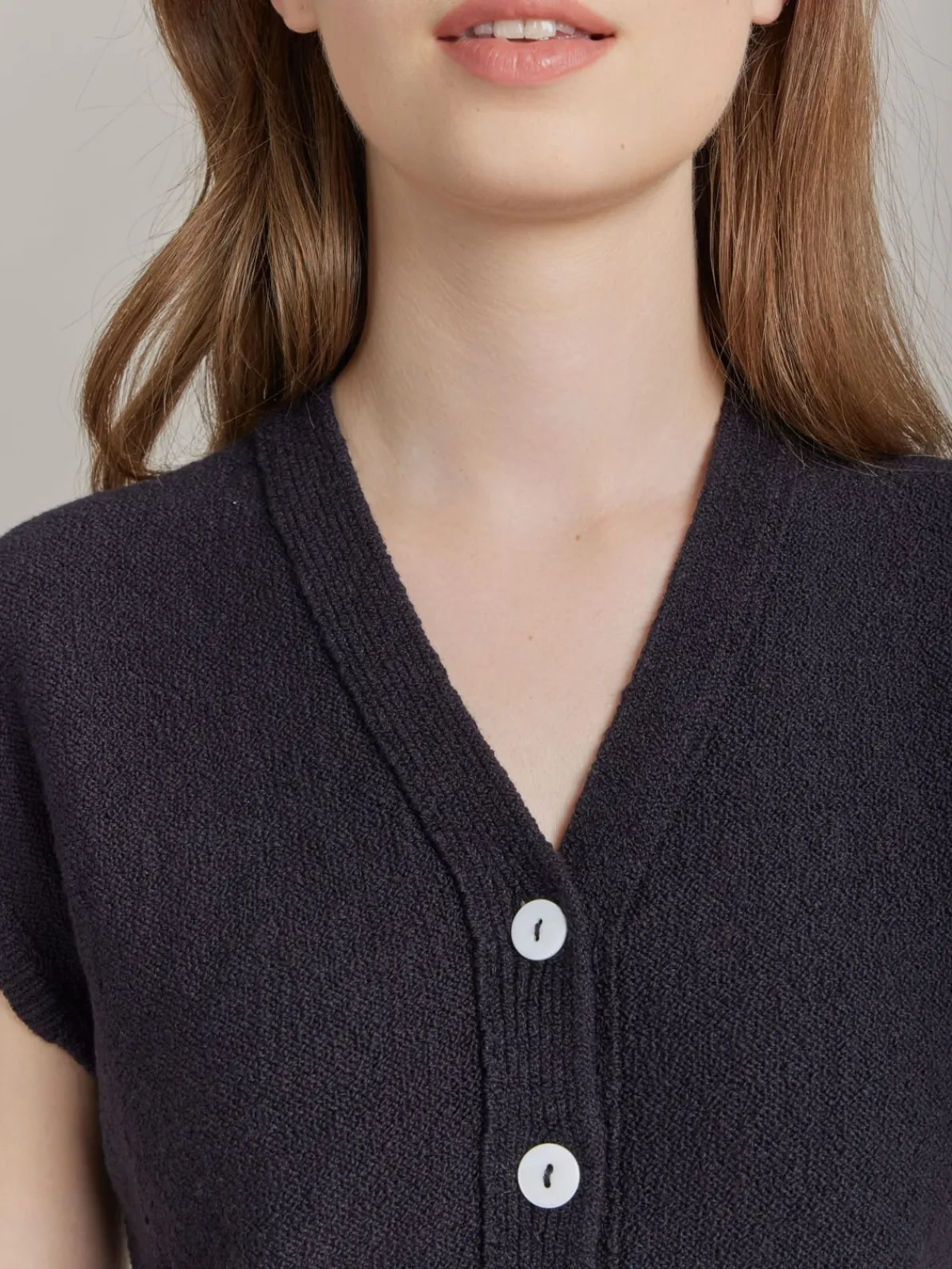 Black Cotton Vest Cardigan<agnès b. New
