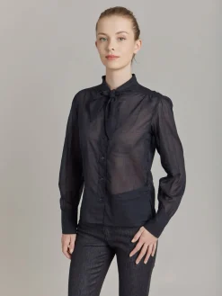 Black Cotton Voile Shirt<agnès b. Store