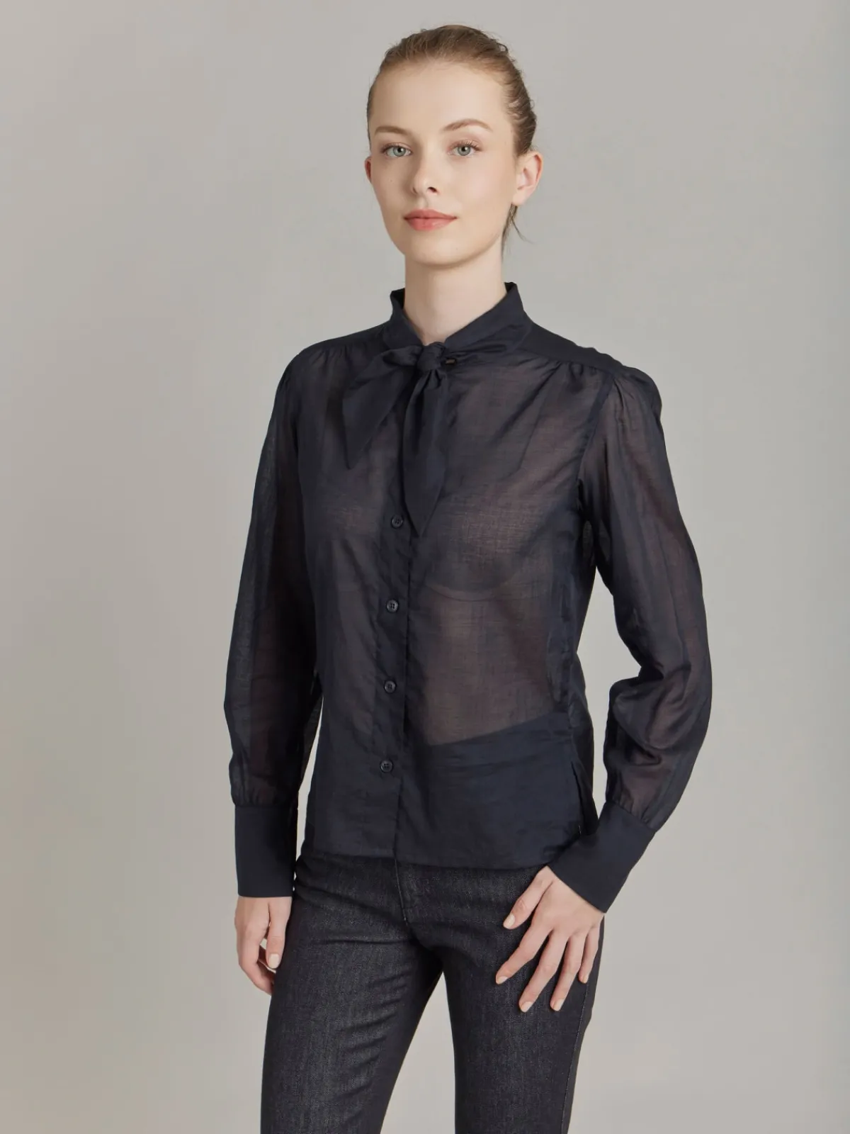Black Cotton Voile Shirt<agnès b. Store