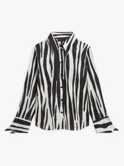Black Cotton Voile Zebra-striped Printed Shirt<agnès b. Hot