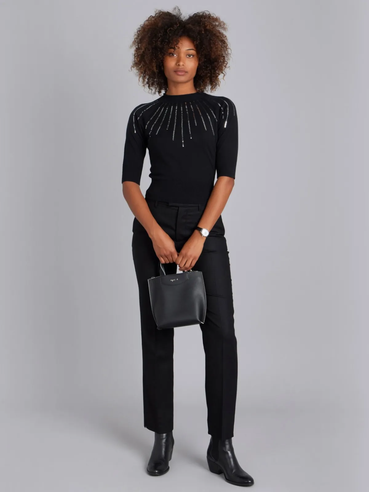Black Elbow-length Sleeve Sequin Sweater<agnès b. Best Sale
