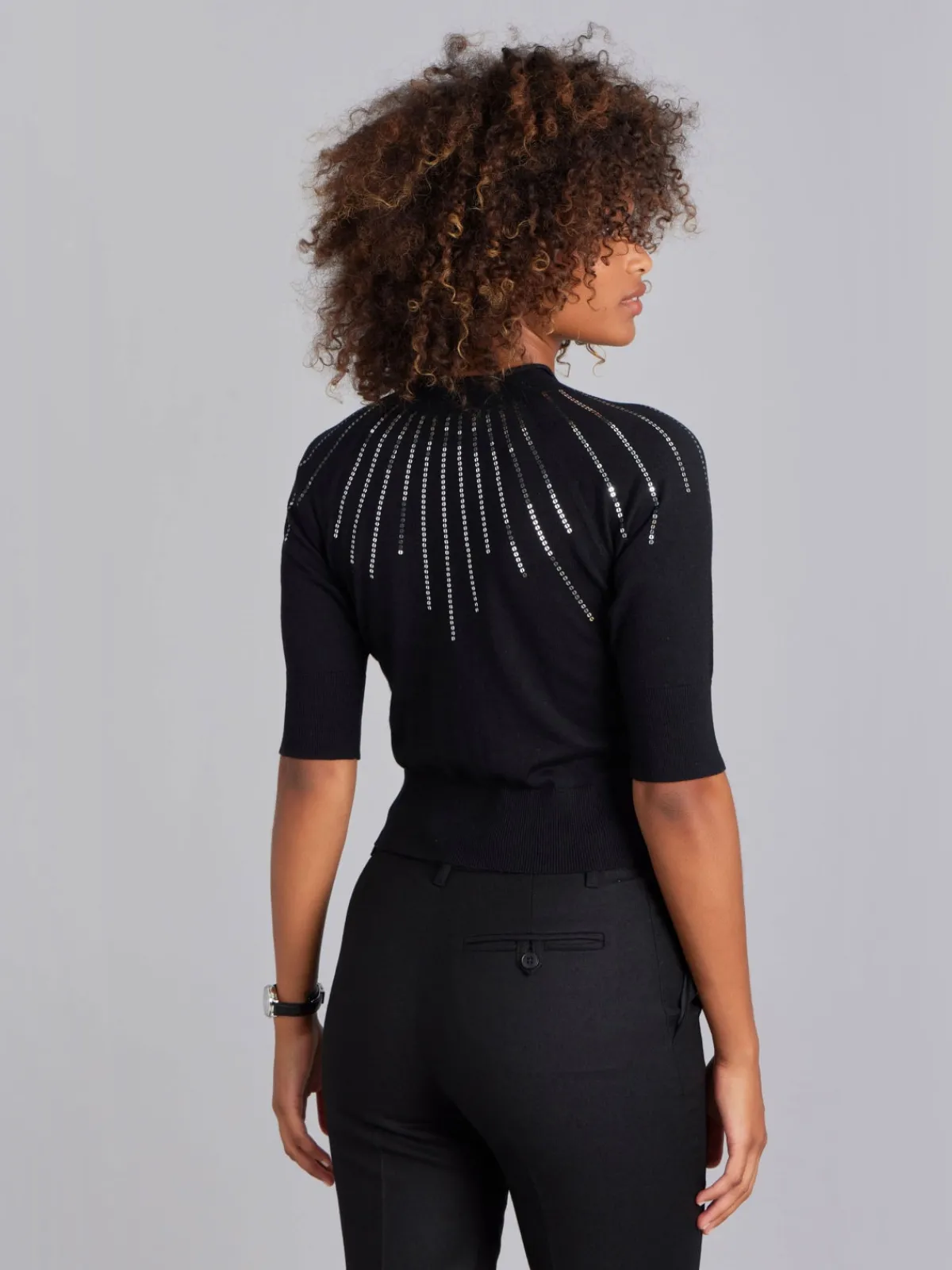 Black Elbow-length Sleeve Sequin Sweater<agnès b. Best Sale