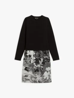 Black Gelly Two-fabric Long-sleeved Dress<agnès b. Discount