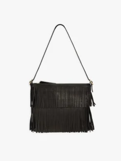 Black Leather Carmen Fringe Shoulder Bag<agnès b. Best